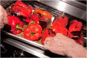 roast the peppers on a sided sheet