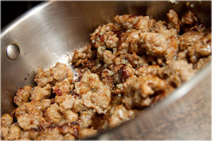 sausage with garlic-olive oil-red pepper flakes
